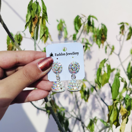 Shimmering Crystal Stone Jhumka Earrings Shimmering Crystal Stone Jhumka Earrings