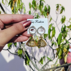 Golden Crystal Hoop Jhumka Earrings
