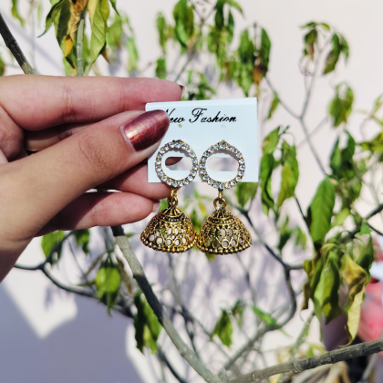 Golden Crystal Hoop Jhumka Earrings Golden Crystal Hoop Jhumka Earrings