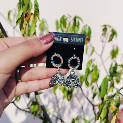 Oxidized Silver Hoop Jhumka Earrings Oxidized Silver Hoop Jhumka Earrings