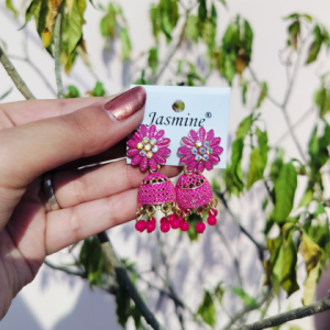 Jasmine Pink Floral Jhumka Earrings