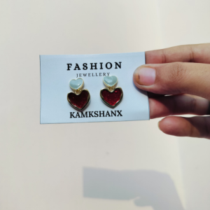 Korean Heart Charm Stud Earrings