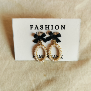 Korean Pearl Loop Bow Earrings