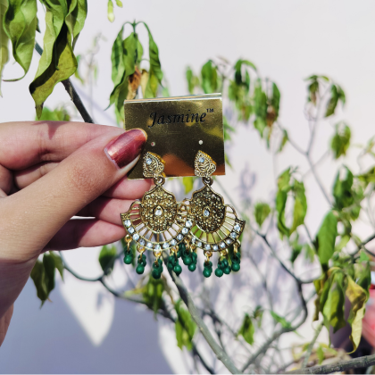 Jasmine Gold & Green Kundan Earrings Jasmine Gold & Green Kundan Earrings