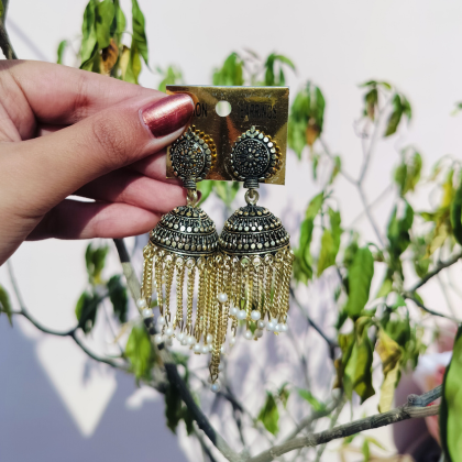 Antique Gold Chain Jhumka Earrings Antique Gold Chain Jhumka Earrings