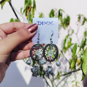 Floral Oxidized Silver Jhumka Earrings