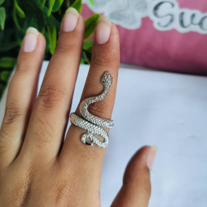 Silver Crystal Snake Wrap Adjustable Ring for Women