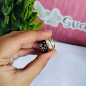 Chain Link Adjustable Rings Set for Women (Black & Gold)
